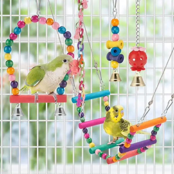 11Pcs Bird Cage Toys for Parrots Wood Birds Swing Reliable Chewable Bite Bridge Wooden Beads Shape Parrot Toy Bird Toys - Image 15