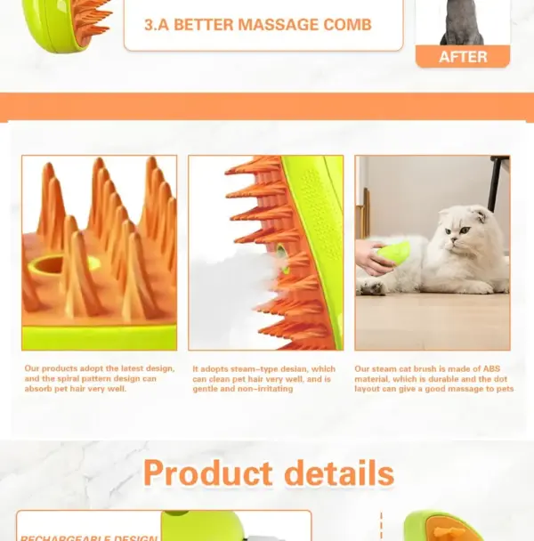 Dampfbürste für Katzen und Hunde, Dampfbürste, elektrisches Sprühgerät für Massage, Haustierpflege-Werkzeug, Haarausfall, 3-in-1 elektrische Sprays, Massagekämme - Image 11