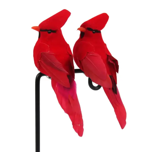 Hot 2pcs Simulation Feather Birds with Clips for Garden Lawn Tree Decor Handicraft Red Birds Figurines Home Decoration - Image 4