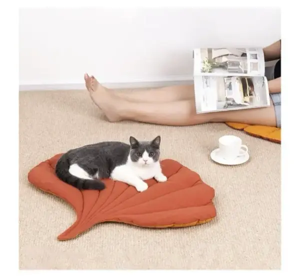 Katzen bett matten weiche Baumwolle Blatt geformt Kätzchen Katze Hündchen Bett matte Schlaf decke Home Haustiere doppelseitige Pad Boden teppiche wasch bar - Image 3
