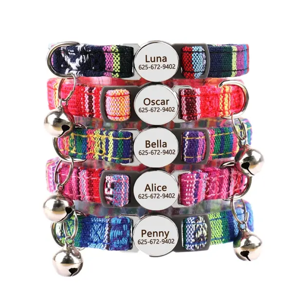 Personalisiertes Nylon-Katzenhalsband mit Schnellverschluss für Welpen und Katzen, Sicherheitshalsbänder für Haustiere, Kätzchen, kostenlos graviert, verstellbar - Image 2