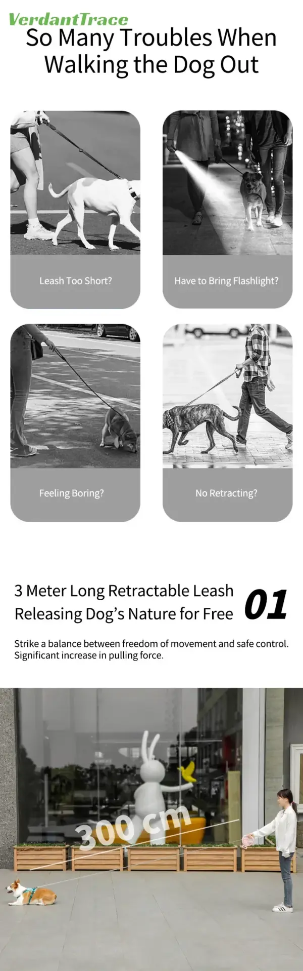 Retractable Dog Leash Reflective Rope Safety Release Built-in Poop Bag Holder Long Battery Life U-Shaped Safety Release for Pet - Image 18