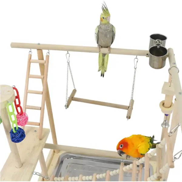 Wood Parrot Playground Lovebirds Playgym With Feeder Bird Playstand Bite Toy Bird Perches With Ladders Cockatiel Activity Center - Image 5