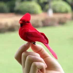 Hot 2pcs Simulation Feather Birds with Clips for Garden Lawn Tree Decor Handicraft Red Birds Figurines Home Decoration