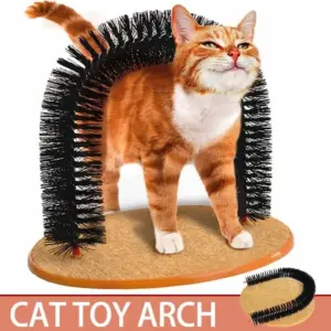 Katzenspielzeug Bogen Selbst Grooming Pamper Katze mit einer Massage Pflege Reibbürste mit Kratzpad Spielzeug für Katzen Interaktives Spielzeug