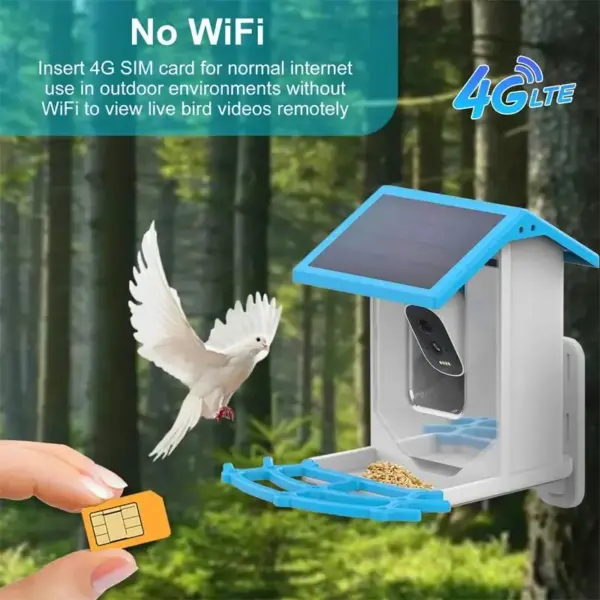 Smart Bird Feeder with Camera 1080P HD Camera Solar Panel Low Power Night Vision IPX6 Waterproof 4G or WIFI Connect - Image 3