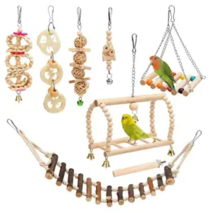 8PCS Bird Toy Set Chew Proof Bird Supplies Small Bird Toys Cloud Ladder Swing Parrot Toys Cage Accessories