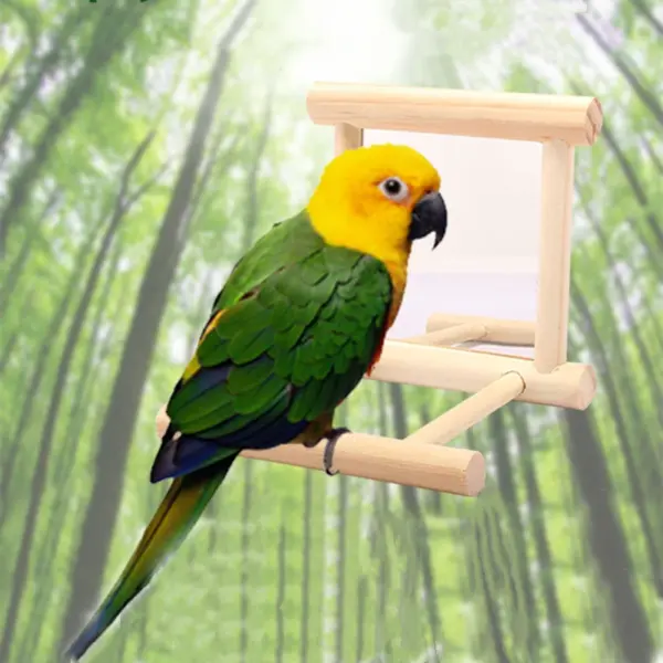 Bird Mirror Wooden Interactive Play Toy With Perch For Small Parrot Budgies Parakeet Cockatiel Conure Lovebird Cage Accessories - Image 2