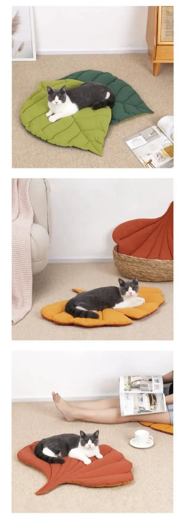 Katzen bett matten weiche Baumwolle Blatt geformt Kätzchen Katze Hündchen Bett matte Schlaf decke Home Haustiere doppelseitige Pad Boden teppiche wasch bar - Image 8