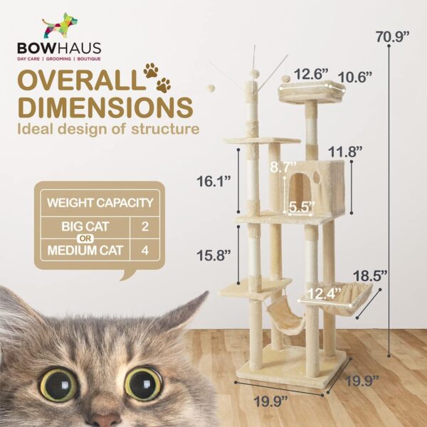 CAPHAUS Tall Cat Tree for Indoor Cats, Modern Cute 70-Inch Climbing Play Tower with Top Perch for Large Kittens, Multi-Level Cat Activity Tree w Scratching Posts, Hammock, Cat Cave Condo - Image 14