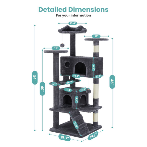 Tall Tower for Indoor Cats - 54-inch Multi-Level Cat Tree, Pet Kitty Play Fun House with Spacious Condo, Natural Sisal Scratching Post, Easy Climbing Ladder, and Dangling Toy for Kittens and Cats - Image 17