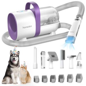 Homeika Pet Grooming Kit, Handheld Vacuum 101.44oz Dog Hair Vacuum Suction 99% Pet Hair, 7 Pet Grooming Tools, Storage Bag, 5 Nozzles, Quiet Pet Vacuum Groomer with Massage Nozzle for Shedding Dogs Cats Purple