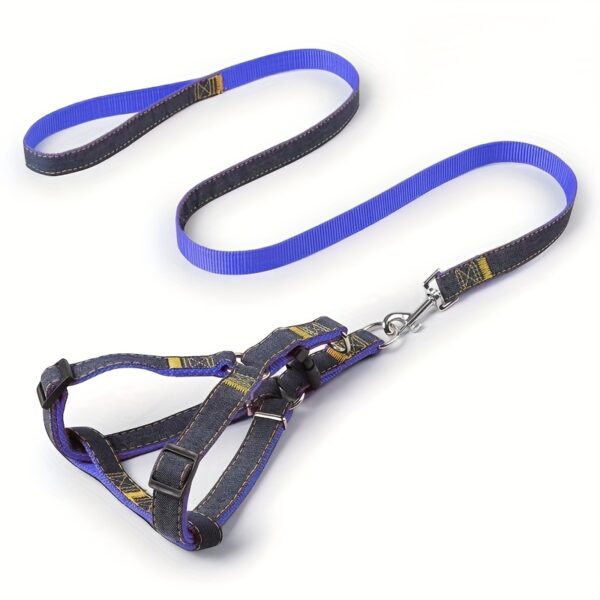 [Small to Large Adjustable Harness] Denim Dog Harness and Leash Set - Adjustable, Comfort Fit for Small to Large Breeds - Durable Polyester Material, Pulling Rope, Teddy - Image 12