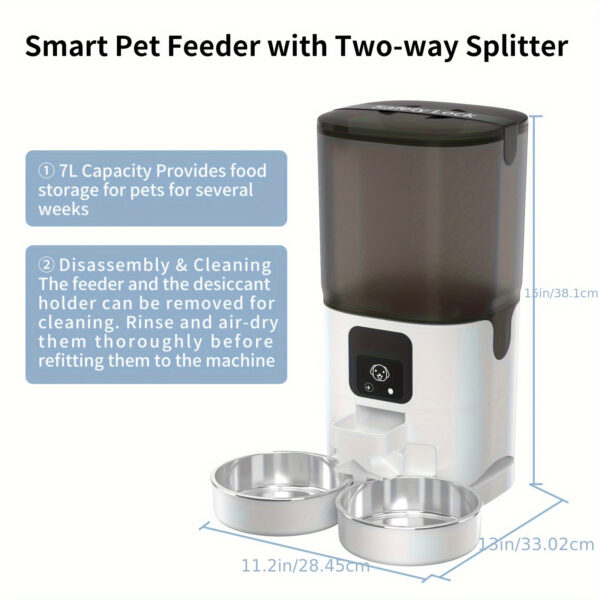 7L Large Capacity PAPIFEED Intelligent Automatic Pet Feeder - WiFi Enabled, Timing Dosing, Double Bowl Design for Cats and Dogs - Convenient, Stress-Free Pet Care Solution - Image 6