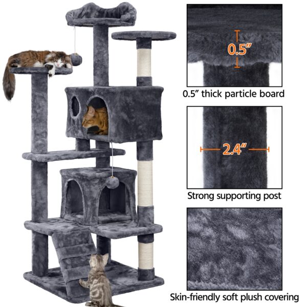 Costoffs Cat Tree 54in/70in Cat Tower Condo with 2 Condos & 2 Dangling Balls & 3 Scratching Posts Large Cat House for for Kittens & Cats - Image 3