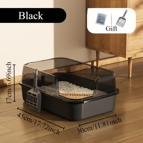 Extra Large Open Cat Litter Box with Scoop, High Sided Splash Guard Semi-Enclosed with Non-Slip Step, Durable Plastic Rectangular Kitty Litter Pan - Image 9