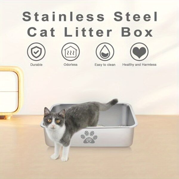 PTLOM Stainless Steel Cat Litter Box High SideCats Toilet Metal Kitten Litter Pan, Pet CleaningTool For Big And Small Cats, Rabbits, Splash-Proof And Non-Stick Cat Poop Box Odoress - Image 7