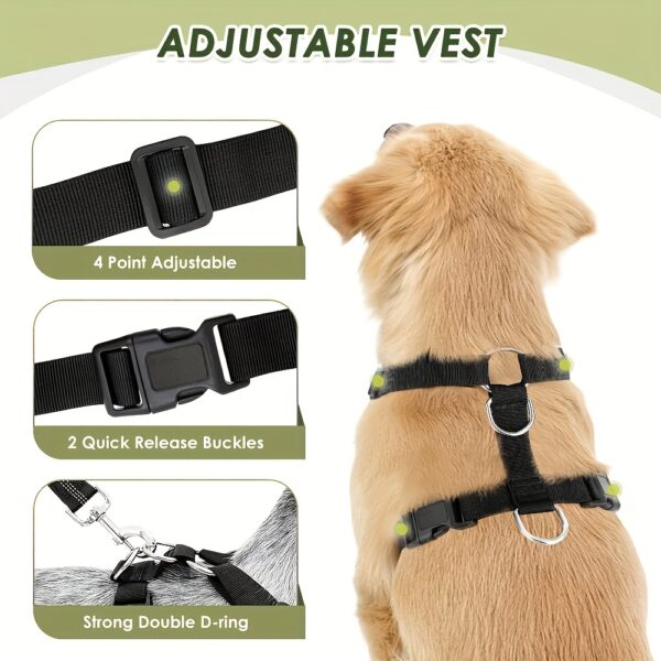 Adjustable Dog Car Harness Seat Belt Set, Pet Vest Harness For Car With Strap - Image 4
