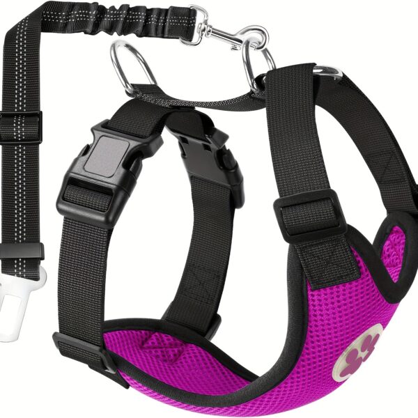 Adjustable Dog Car Harness Seat Belt Set, Pet Vest Harness For Car With Strap - Image 7