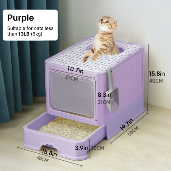 Fully Enclosed Cat Litter Box With Lid, Foldable Anti-Splashing Cat Litter Drawer With Front Flap Door And Toy Entry, Cat Toilet For Indoor Cats - Image 6