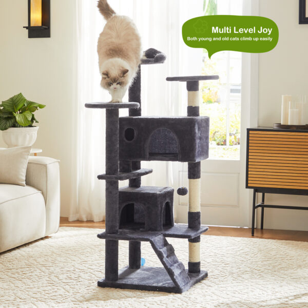 Tall Tower for Indoor Cats - 54-inch Multi-Level Cat Tree, Pet Kitty Play Fun House with Spacious Condo, Natural Sisal Scratching Post, Easy Climbing Ladder, and Dangling Toy for Kittens and Cats - Image 6