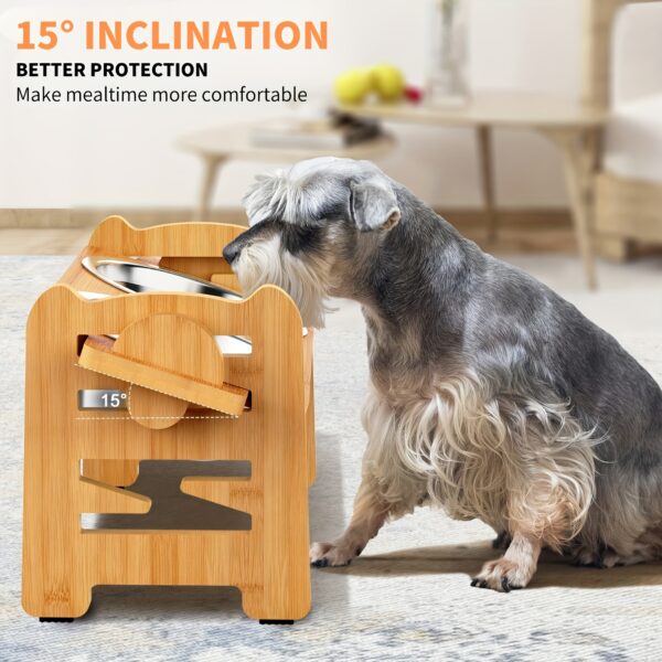 [2-Bowl Elevated Adjustable Dog Feeder] Elevated Adjustable Height Wooden Dog Feeder Stand with 2 Stainless Steel Bowls, Raised Dog Food And Water Bowls Stand for Neck Protection - Image 8