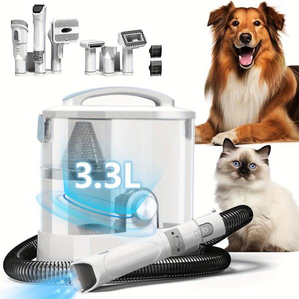 6-in-1 Pet Grooming Kit with Vacuum & Hair Dryer: Multi-Purpose Set for Dogs & Cats with 3.3L Dust Bin and Dog Clipper - Image 2