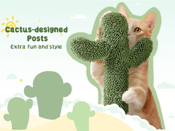 Costoffs 53.5'' Height Cactus Cat Tree Cat Furniture with Natural Sisal Hammock Platform Cat Tree Basket Cat Climbing Tree for Small- to Medium-sized Cats - Image 11