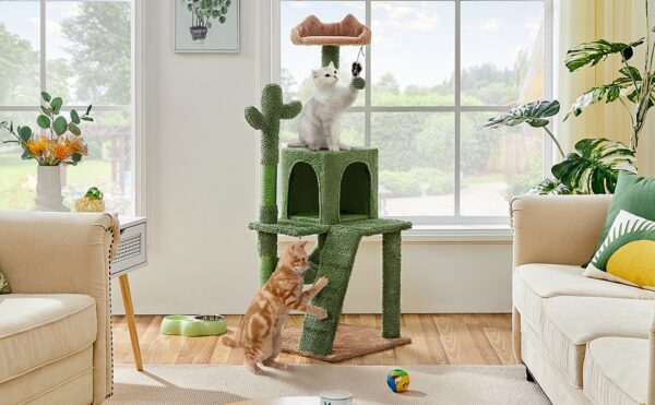 Costoffs 53.5'' Height Cactus Cat Tree Cat Furniture with Natural Sisal Hammock Platform Cat Tree Basket Cat Climbing Tree for Small- to Medium-sized Cats - Image 8