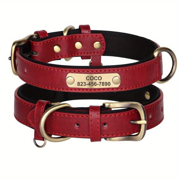[Custom Dog Collar] Soft Padded Custom Engraved Dog Collar with ID Nameplate - Adjustable Pet Collars for Small to Large Dogs - Solid Pattern, Durable Material, Personalized - Image 3