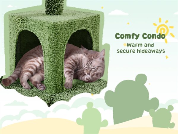 Costoffs 53.5'' Height Cactus Cat Tree Cat Furniture with Natural Sisal Hammock Platform Cat Tree Basket Cat Climbing Tree for Small- to Medium-sized Cats - Image 12