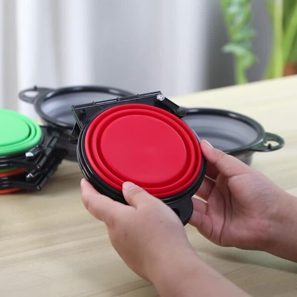 Collapsible Silicone Dog Travel Bowls, 2 In 1 Double Bowls Folding TPE Dog Food Bowl Water Bowl, Hangable Dog Feeder Dish Bowl For Outdoor Walking Camping Traveling - Image 13