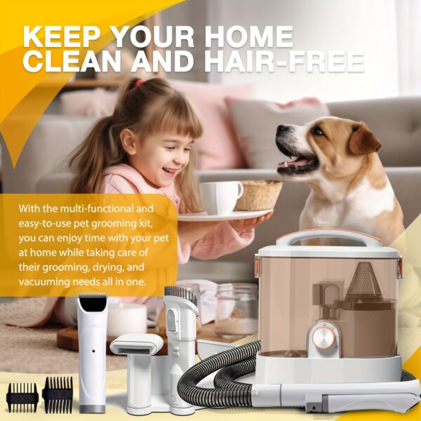 6-in-1 Multi-Purpose Pet Grooming Kit - 3.3L Large Capacity Dust Bin, Dog Clippers, Hair Dryer, and 6 Versatile Grooming Tools for Easy Dog and Cat Grooming - Perfect for Pet Owners (Orange) - Image 7