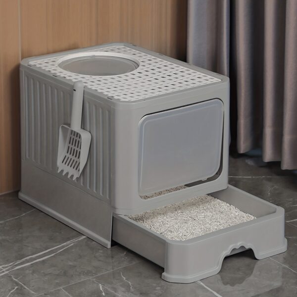 Fully Enclosed Cat Litter Box With Lid, Foldable Anti-Splashing Cat Litter Drawer With Front Flap Door And Toy Entry, Cat Toilet For Indoor Cats - Image 3