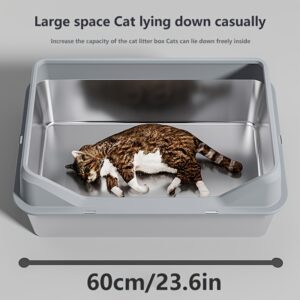 XL High-Sided Rectangle Stainless Steel Cat Litter Box - Spill-Proof, Easy Clean, Odor-Resistant, Durable, and Hygienic - Includes Plastic Pan and Scoop for Multiple and Large Cats