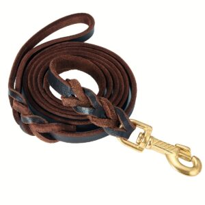 6ft Genuine Braided Leather Dog Leash - Strong, Soft, and Comfortable Heavy-Duty Training Leash for Large, Medium, and Small Dogs - Ideal for Walking, Training, and Everyday Use