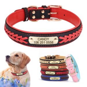 Personalized Engraved Braided Dog ID Tag Collar - Adjustable, Customizable with Name & Contact Info for Small to Large Breeds (Pitbull, French Bulldog) - Red & Black Design, Dog Collar | Stylish Dog Collar | Dog Collar