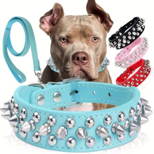 Spiked Fashion Dog Collar Set - Durable, Adjustable, Stylish Design for Training, Walking, and Pet Control - Includes Matching Leash for a Perfect Pet Accessory