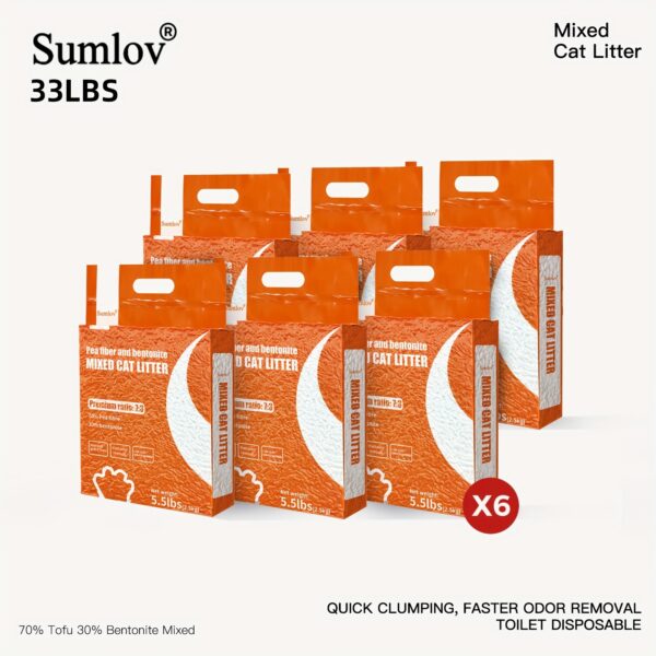 33lbs Dust-Free Sumlov Tofu Cat Litter, Natural Botanical, 5.5Lbs Each Pack, Flushable, Quick Clumping, Odor Control, Made From Pea Fiber And Corn Starch - Image 7