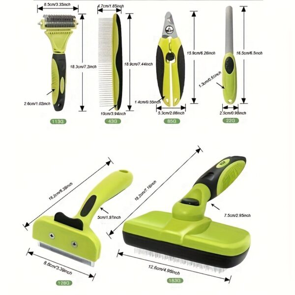 6 in 1 Pet Grooming Kit - Dog & Cat Deshedding Brush, Comb, Nail Clippers, Dematting Tool with Storage Bag - Durable Flea Combs Set for All Pets - Professional Groomer Quality - Image 2