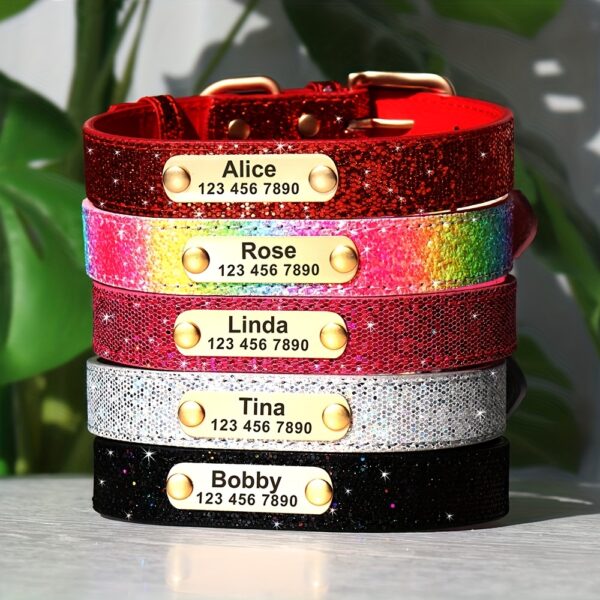 Bling Customized Dog Collar Anti-Lost Glitter ID Dog Collar Adjustable Pet Puppy Collar For Small Medium Dog Ji Doll Pug - Image 4