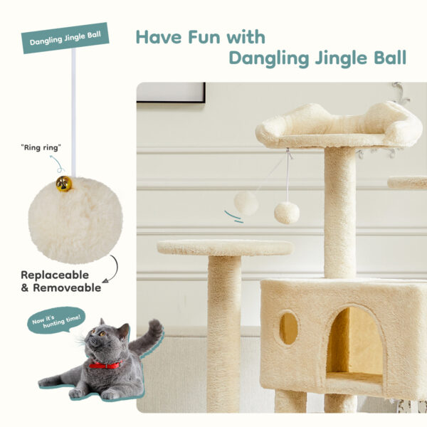Tall Tower for Indoor Cats - 54-inch Multi-Level Cat Tree, Pet Kitty Play Fun House with Spacious Condo, Natural Sisal Scratching Post, Easy Climbing Ladder, and Dangling Toy for Kittens and Cats - Image 4