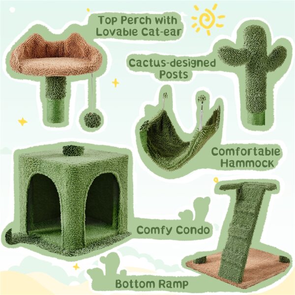Costoffs 53.5'' Height Cactus Cat Tree Cat Furniture with Natural Sisal Hammock Platform Cat Tree Basket Cat Climbing Tree for Small- to Medium-sized Cats - Image 6