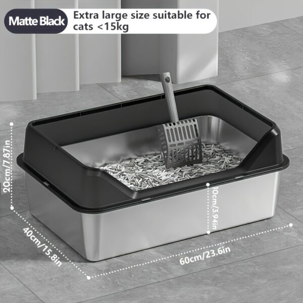XL High-Sided Rectangle Stainless Steel Cat Litter Box - Spill-Proof, Easy Clean, Odor-Resistant, Durable, and Hygienic - Includes Plastic Pan and Scoop for Multiple and Large Cats - Image 16