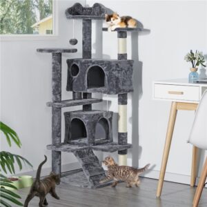 Costoffs Cat Tree 54in/70in Cat Tower Condo with 2 Condos & 2 Dangling Balls & 3 Scratching Posts Large Cat House for for Kittens & Cats