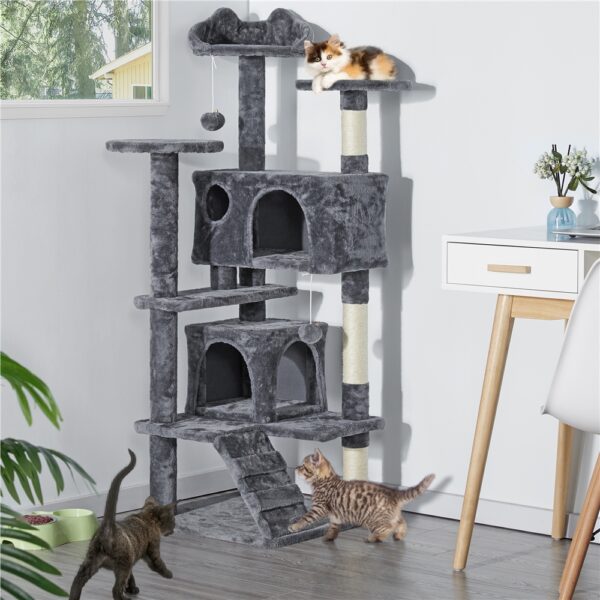 Costoffs Cat Tree 54in/70in Cat Tower Condo with 2 Condos & 2 Dangling Balls & 3 Scratching Posts Large Cat House for for Kittens & Cats