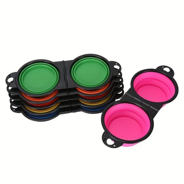 Collapsible Silicone Dog Travel Bowls, 2 In 1 Double Bowls Folding TPE Dog Food Bowl Water Bowl, Hangable Dog Feeder Dish Bowl For Outdoor Walking Camping Traveling - Image 4
