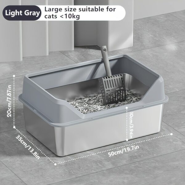 XL High-Sided Rectangle Stainless Steel Cat Litter Box - Spill-Proof, Easy Clean, Odor-Resistant, Durable, and Hygienic - Includes Plastic Pan and Scoop for Multiple and Large Cats - Image 7