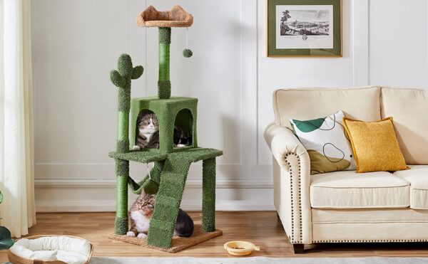 Costoffs 53.5'' Height Cactus Cat Tree Cat Furniture with Natural Sisal Hammock Platform Cat Tree Basket Cat Climbing Tree for Small- to Medium-sized Cats - Image 9