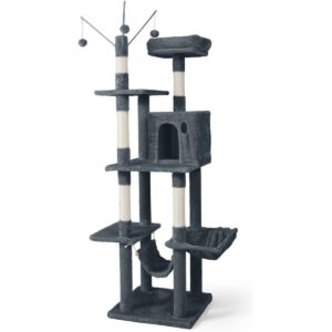 CAPHAUS Tall Cat Tree for Indoor Cats, Modern Cute 70-Inch Climbing Play Tower with Top Perch for Large Kittens, Multi-Level Cat Activity Tree w Scratching Posts, Hammock, Cat Cave Condo